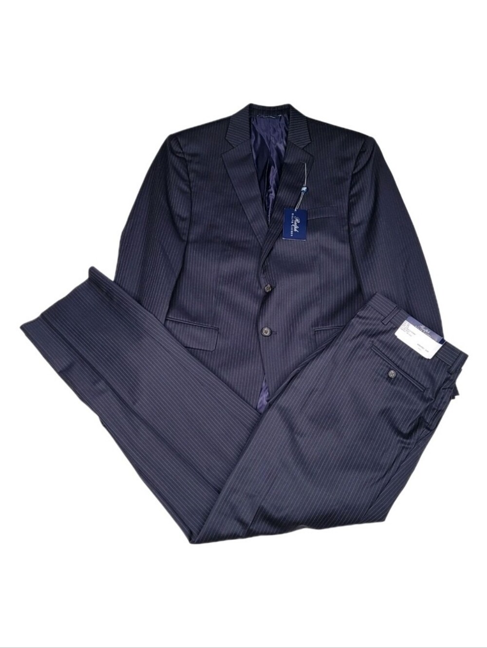 Vtg Ralph Lauren Pinstripe Suit Set Blazer & Pants 40s - 34 Waist Deadstock NWT